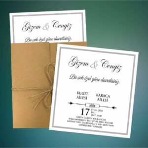 Kraft Zarflı Düğün & Nişan Davetiyesi