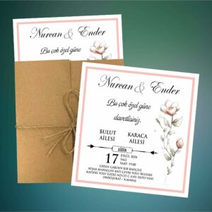 Kraft Zarflı Düğün & Nişan Davetiyesi